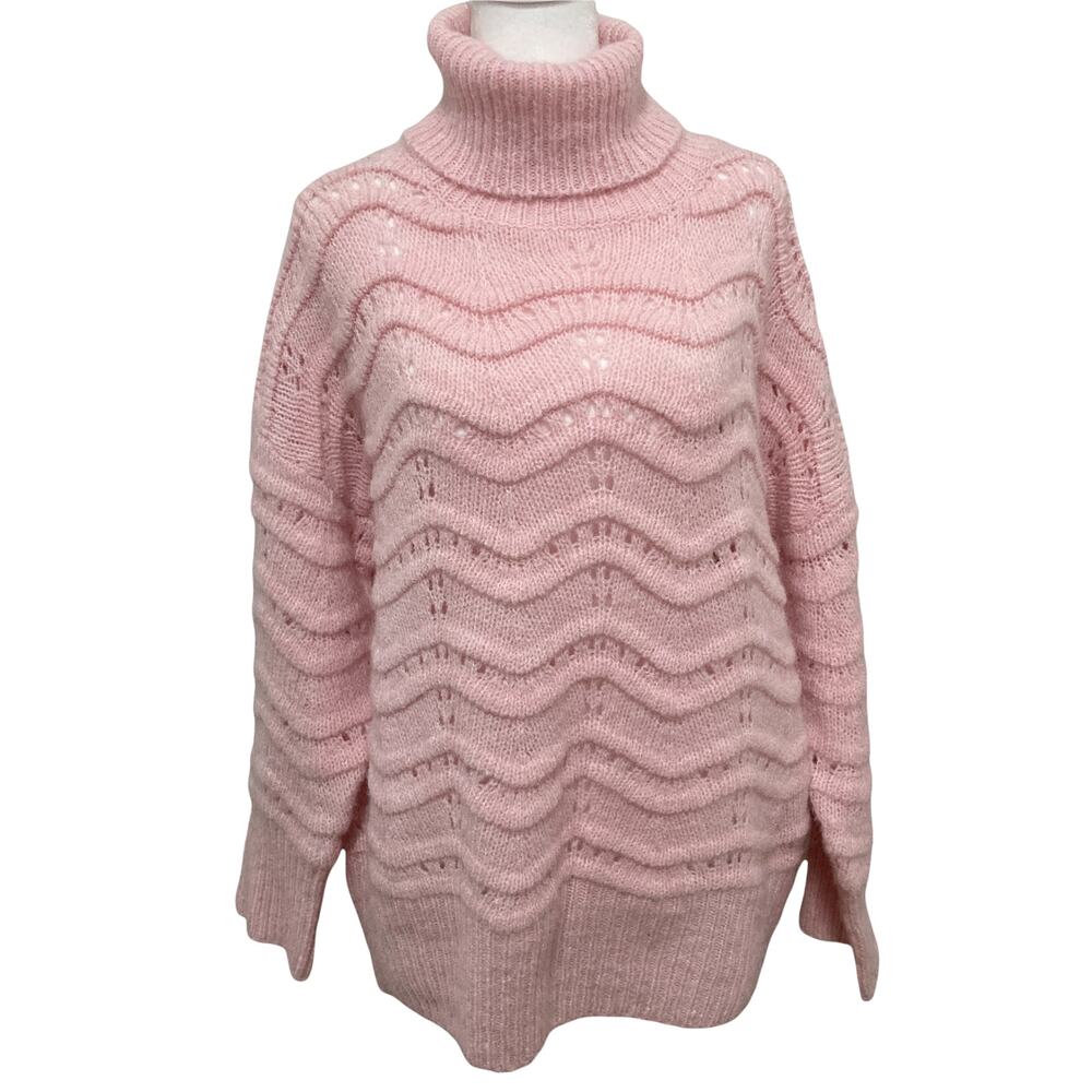 new FRNCH Y2K Sweater Pink Flowy Loose Cable Knit size S/M Cottagecore
